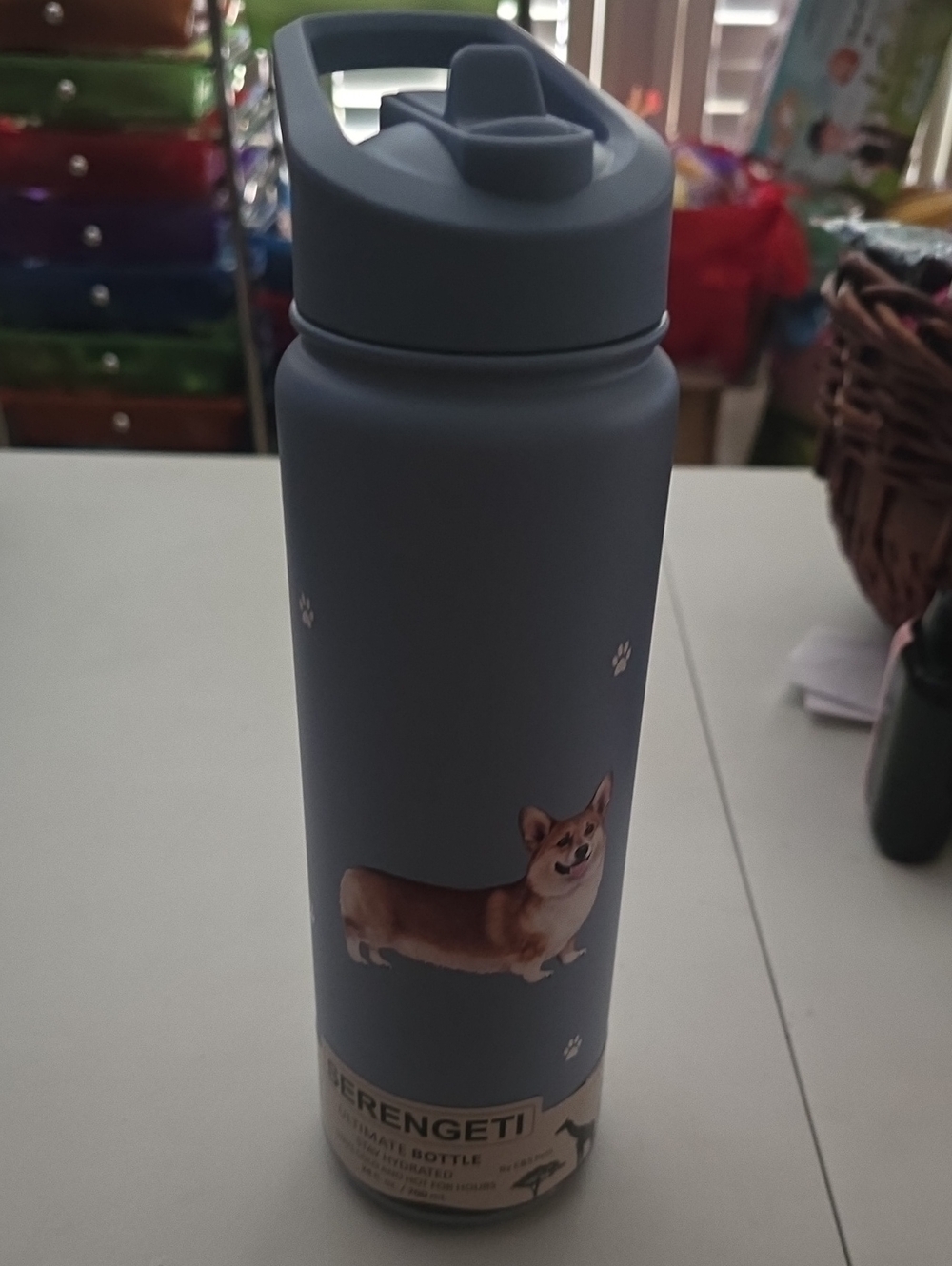 Serengeti Blue Insulated Bottle with Corgi Design